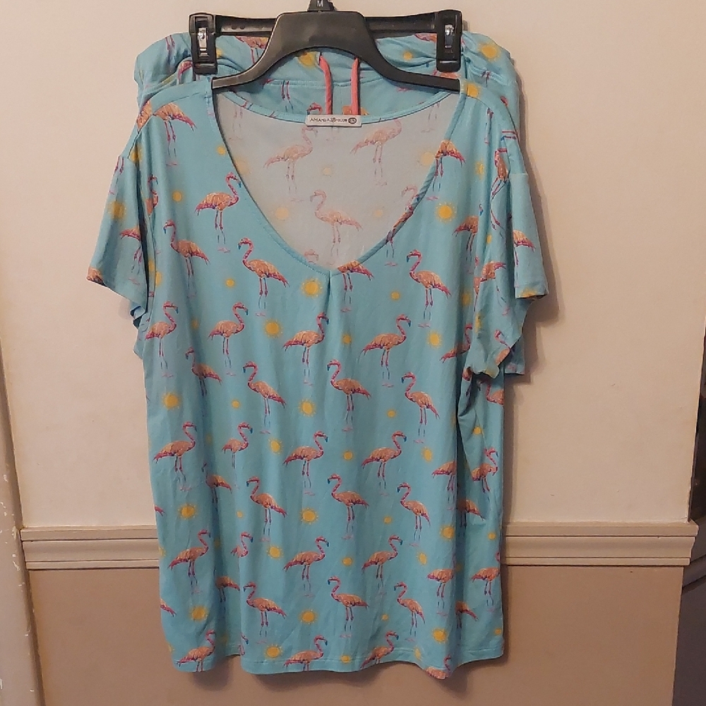 Amanda Blu Coastal Blue Miami Flamingo Patterned Pajama Set Sz 2XL